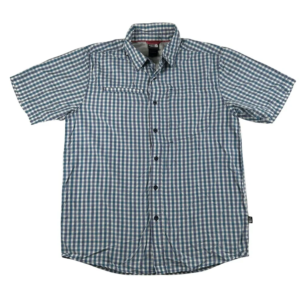 The North Face Shirt Mens Medium Blue Short Sleeve Button Up Outdoor Hiking